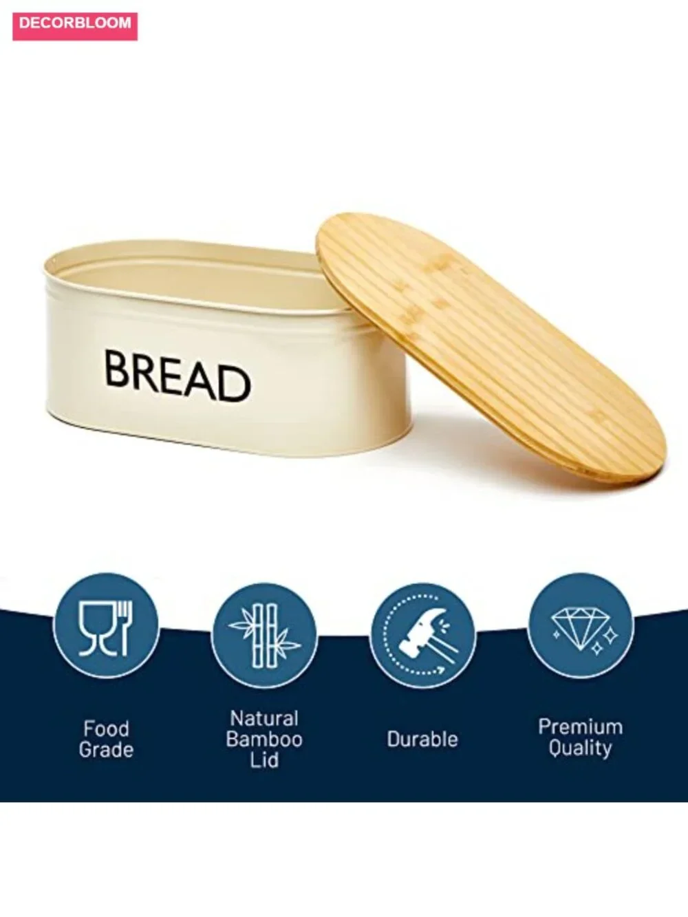 Premium Metal Bread Box with Bamboo Lid - Rust-Proof Galvanized Steel